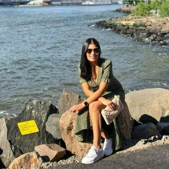 Zara Olive Green And Cream Polka Dot Short Puff Sleeve Midi Dress Size XS - Picture 12 of 15